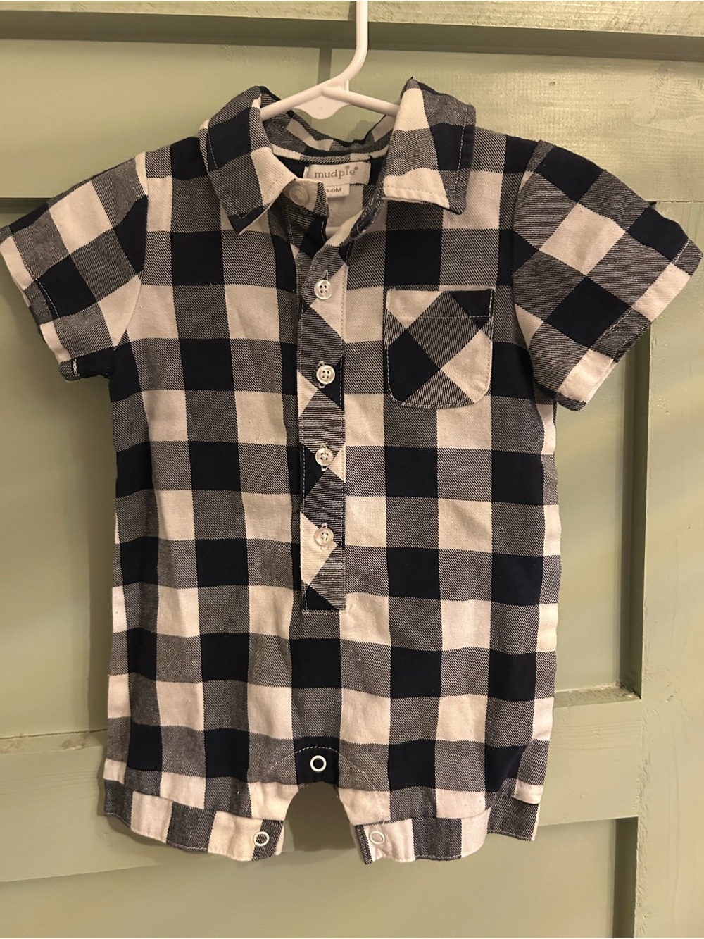 Mud Pie Navy and White Gingham Button Romper